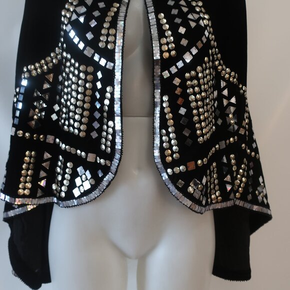 NWT Tina Demel Black Velvet Mirrored Embellished Peter Pan Collar Capelet OS - Picture 9 of 14